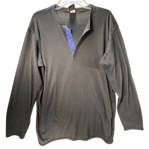 Vtg Patagonia Capilene Black Henley Shirt Snap Large Base Layer Long Sleeve USA